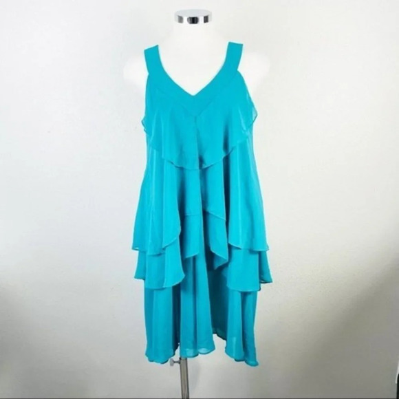 MM COUTURE BY MISS ME Turquoise Ruffled Dress New Medium - Picture 8 of 11